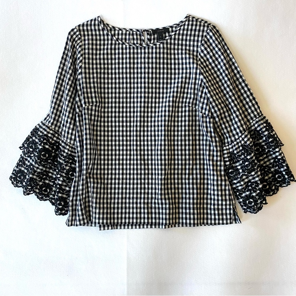J. Crew Black and White Gingham Blouse